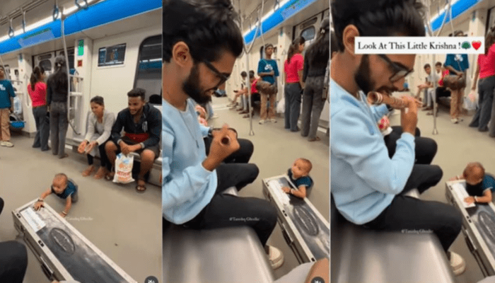 ಕೊಳಲು ವಾದನಕ್ಕೆ ಬೆರಗಾದ ಪುಟ್ಟ ಕಂದ – ಅಮ್ಮನ ಮಡಿಲಿನಿಂದ ಅಂಬೆಗಾಲಿಡುತ್ತಾ ಸಂಗೀತಗಾರನ ಬಳಿ ಬಂದ ಮಗು!