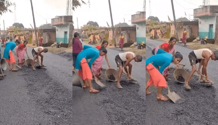 ಅಯ್ಯೋ.. ಇದೇನಿದು ಅವಸ್ಥೆ? – ರೋಡ್‌ಗೆ ಡಾಂಬರೀಕರಣ ಮಾಡ್ತಿದ್ದಂತೆ  ಡಾಂಬರನ್ನೇ ಕಿತ್ತು ಕೊಂಡ್ಯೊಯ್ದ ಜನ!