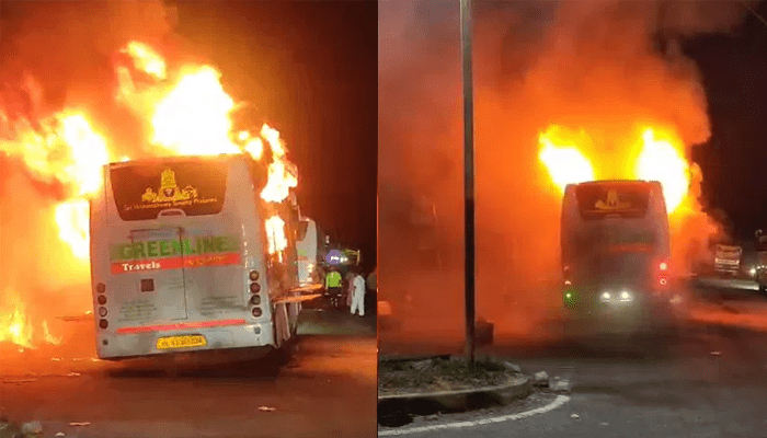 ಬೆಂಗಳೂರಿನಿಂದ ಹೊರಟ ಖಾಸಗಿ ಬಸ್‌ ಸುಟ್ಟು ಭಸ್ಮ! – ಮಹಿಳೆಯ ಸಮಯಪ್ರಜ್ಞೆಯಿಂದ ಉಳಿಯಿತು 36 ಪ್ರಯಾಣಿಕರ ಪ್ರಾಣ!