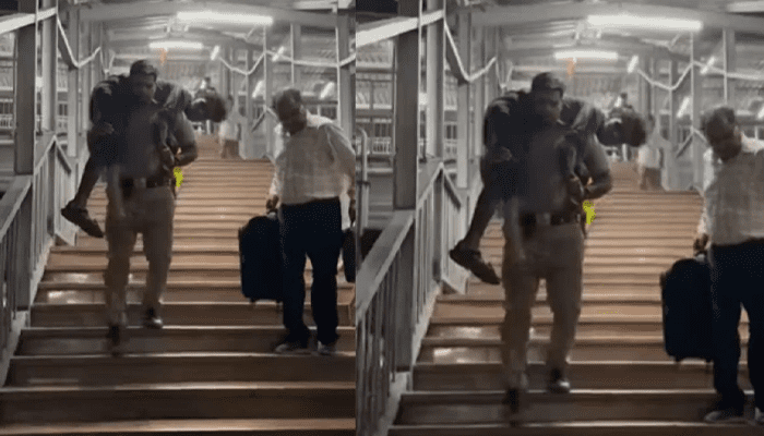 ರೈಲು ಹತ್ತಲು ಪರದಾಡುತ್ತಿದ್ದ ವಿಶೇಷಚೇತನ ವ್ಯಕ್ತಿಗೆ ಸಹಾಯ ಮಾಡಿದ ಪೊಲೀಸ್‌ ಅಧಿಕಾರಿ!