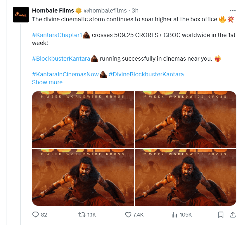 8 ದಿನದಲ್ಲಿ 509 ಕೋಟಿ ಕಲೆಕ್ಷನ್  ಮಾಡಿದ  ಕಾಂತಾರ 1 – KGF, ಕಾಂತಾರ ದಾಖಲೆ ಉಡೀಸ್