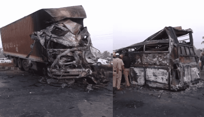 ಬೆಂಗಳೂರಿಂದ ಗೋಕರ್ಣ ಹೊರಟಿದ್ದ ಬಸ್‌ನನಲ್ಲಿ ಅಗ್ನಿ ದುರಂತ –  9 ಮಂದಿ ಸಜೀವ ದಹನ