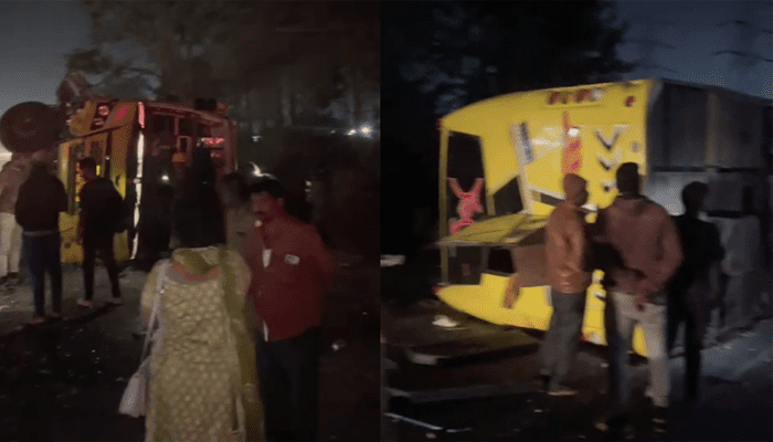 40 ಜನ ಪ್ರಯಾಣಿಸುತ್ತಿದ್ದ ಖಾಸಗಿ ಬಸ್‌ ಪಲ್ಟಿ! – ಹಲವರಿಗೆ ಗಾಯ, ಇಬ್ಬರ ಸ್ಥಿತಿ ಗಂಭೀರ!