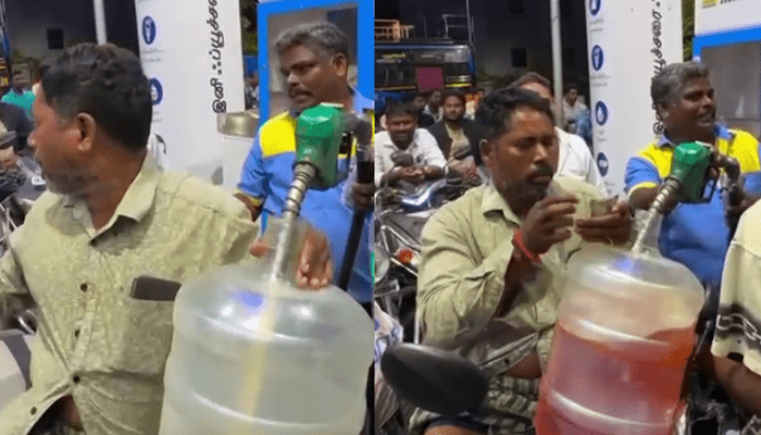 ಗ್ಯಾಸ್‌ ಸಿಲಿಂಡರ್‌ ನಂತರ ಪೆಟ್ರೋಲ್, ಡೀಸೆಲ್ ದರ ಏರಿಕೆ! – ದರ ಹೆಚ್ಚಾಗುತ್ತೆ ಅಂತ ಬಂಕ್‌ಗೆ ನೀರಿನ ಜಾರ್‌ ಹೊತ್ತುಕೊಂಡು ಬಂದ ಸವಾರ!