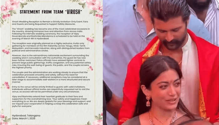 ಫ್ಯಾನ್ಸ್‌ಗೆ ಶಾಕ್‌ ಕೊಟ್ಟ ವಿರೋಶ್‌ ಜೋಡಿ! – ರಶ್ಮಿಕಾ, ವಿಜಯ್ ಆರತಕ್ಷತೆಗೆ ಆಹ್ವಾನಿತರಿಗೆ ಮಾತ್ರ ಪ್ರವೇಶ!