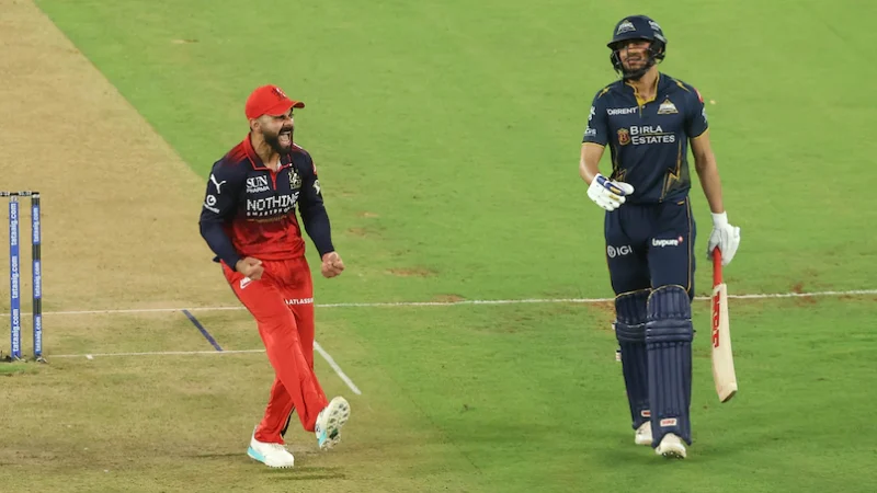 ಆರ್‌ಸಿಬಿಗೆ ವರಕೊಟ್ಟ ಹೇಜಲ್‌ಗಾಡ್ – ಗುಜರಾತ್ ಟೈಟಾನ್ಸ್ ನಾಯಕ ಗಿಲ್ OUTಗುಜರಾತ್ ಟೈಟಾನ್ಸ್ ಭರವಸೆಯ ಬ್ಯಾಟರ್ ಸುದರ್ಶನ್ OUT