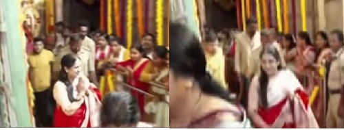ಚಾಮುಂಡೇಶ್ವರಿಗೆ ಹರಕೆ ತೀರಿಸಿದ ಸಿಎಂ ಪತ್ನಿ –  ಆಷಾಢ ಮಾಸದ ಮೊದಲ ಶುಕ್ರವಾರ ಸೀರೆ ಅರ್ಪಿಸಿದ ಉಷಾ ಶಿವಕುಮಾರ್